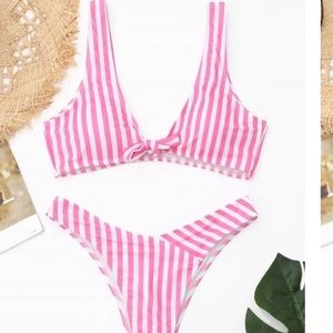 pink tie stripe high waisted bikini